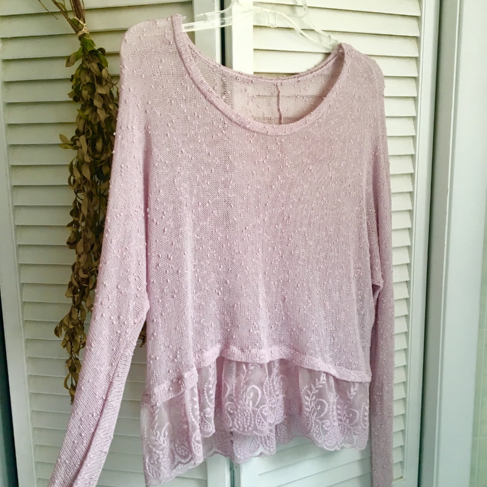 Oversized/Draping Loose Knit Sheer Lilac Sweater - Picture 4 of 8